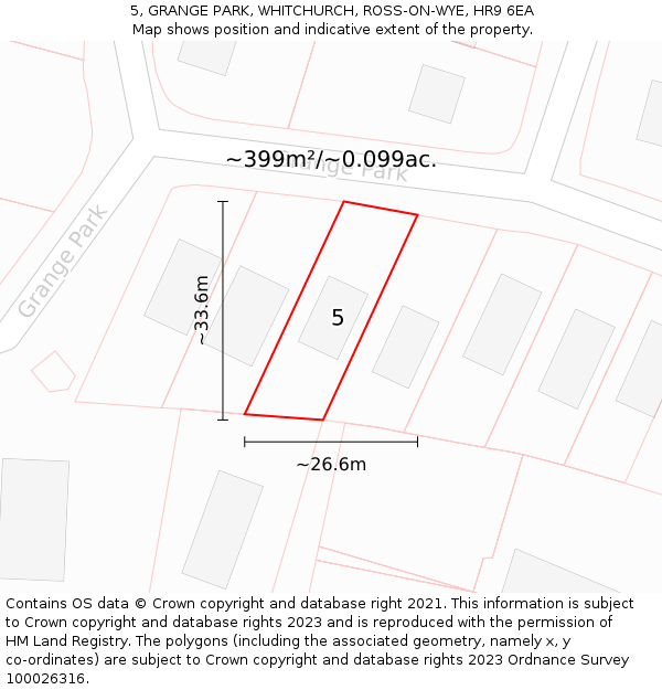 5, GRANGE PARK, WHITCHURCH, ROSS-ON-WYE, HR9 6EA: Plot and title map