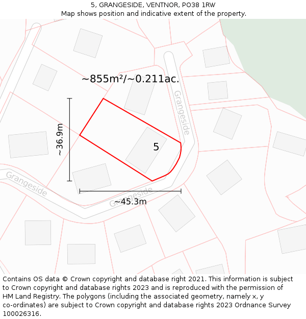 5, GRANGESIDE, VENTNOR, PO38 1RW: Plot and title map