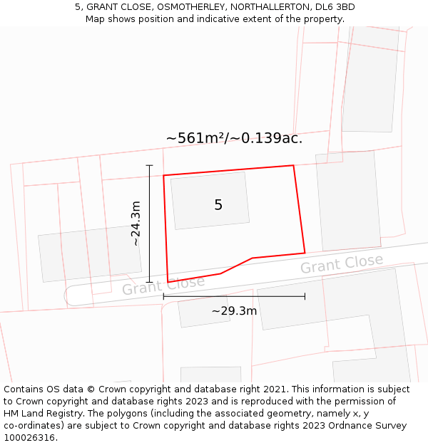 5, GRANT CLOSE, OSMOTHERLEY, NORTHALLERTON, DL6 3BD: Plot and title map