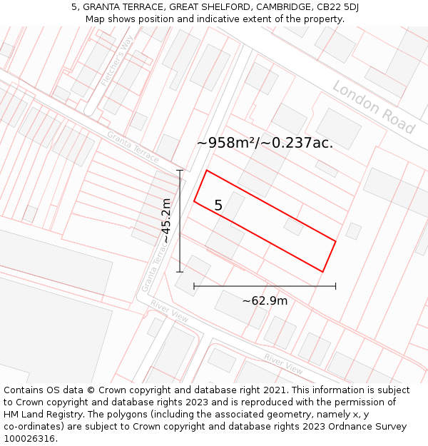 5, GRANTA TERRACE, GREAT SHELFORD, CAMBRIDGE, CB22 5DJ: Plot and title map