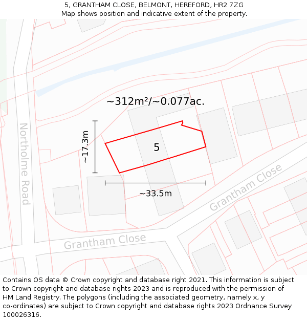 5, GRANTHAM CLOSE, BELMONT, HEREFORD, HR2 7ZG: Plot and title map