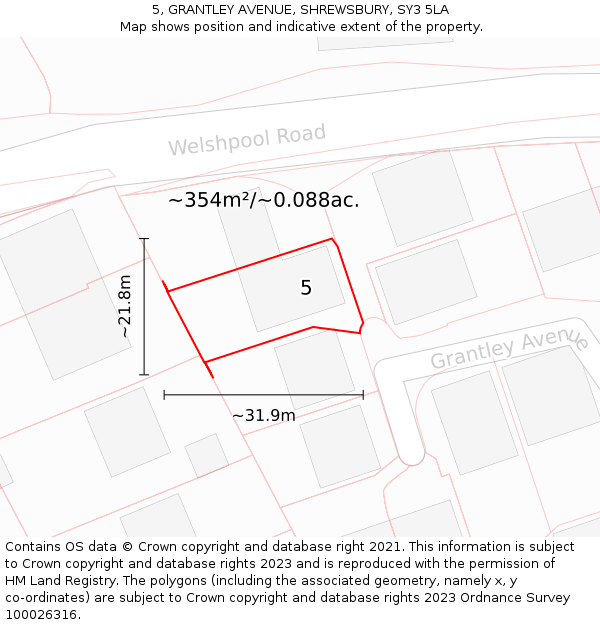 5, GRANTLEY AVENUE, SHREWSBURY, SY3 5LA: Plot and title map