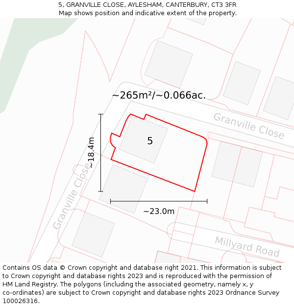 5, GRANVILLE CLOSE, AYLESHAM, CANTERBURY, CT3 3FR: Plot and title map