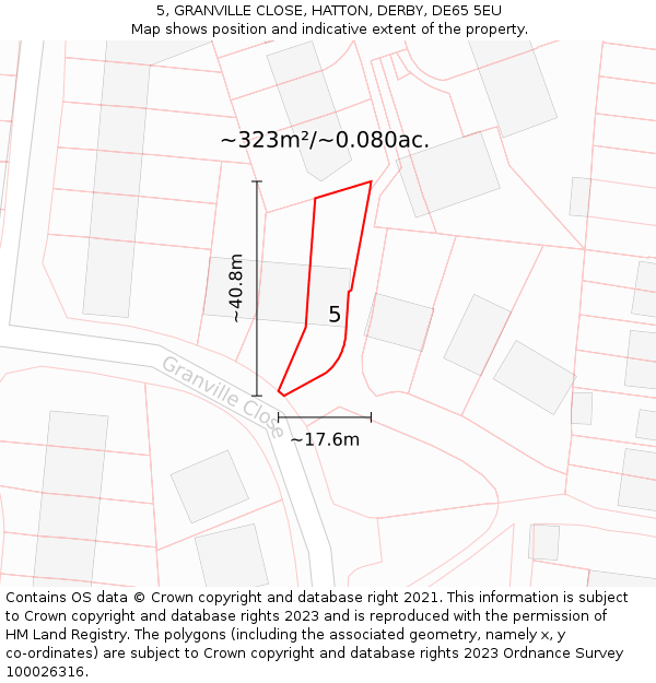5, GRANVILLE CLOSE, HATTON, DERBY, DE65 5EU: Plot and title map