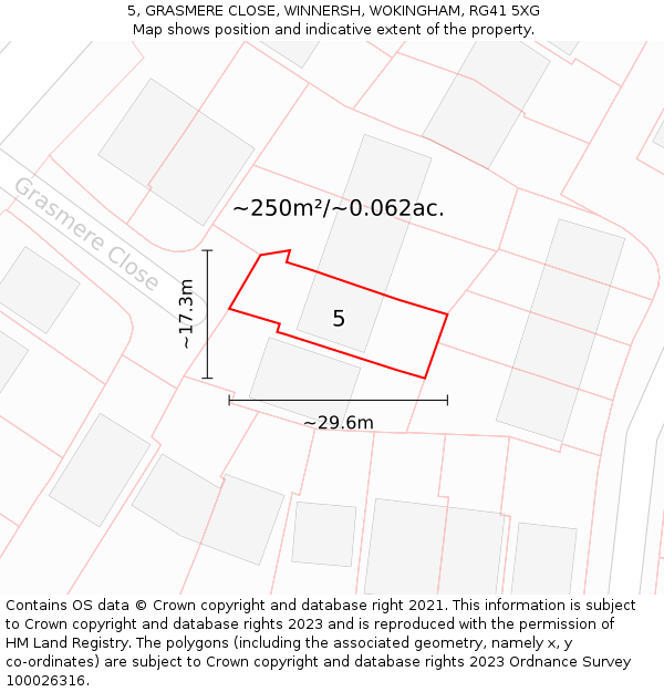 5, GRASMERE CLOSE, WINNERSH, WOKINGHAM, RG41 5XG: Plot and title map