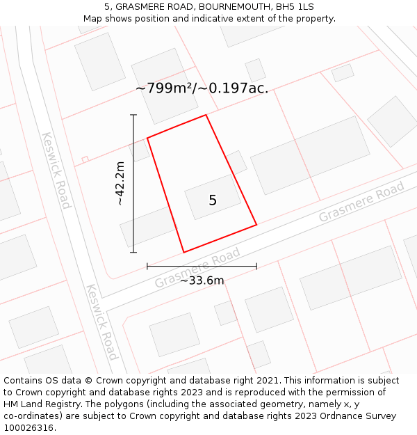 5, GRASMERE ROAD, BOURNEMOUTH, BH5 1LS: Plot and title map