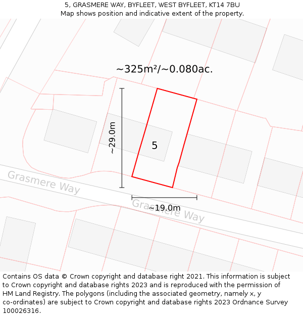 5, GRASMERE WAY, BYFLEET, WEST BYFLEET, KT14 7BU: Plot and title map