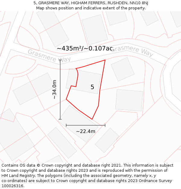 5, GRASMERE WAY, HIGHAM FERRERS, RUSHDEN, NN10 8NJ: Plot and title map