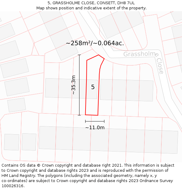 5, GRASSHOLME CLOSE, CONSETT, DH8 7UL: Plot and title map
