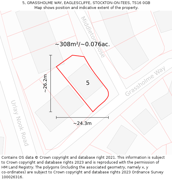 5, GRASSHOLME WAY, EAGLESCLIFFE, STOCKTON-ON-TEES, TS16 0GB: Plot and title map