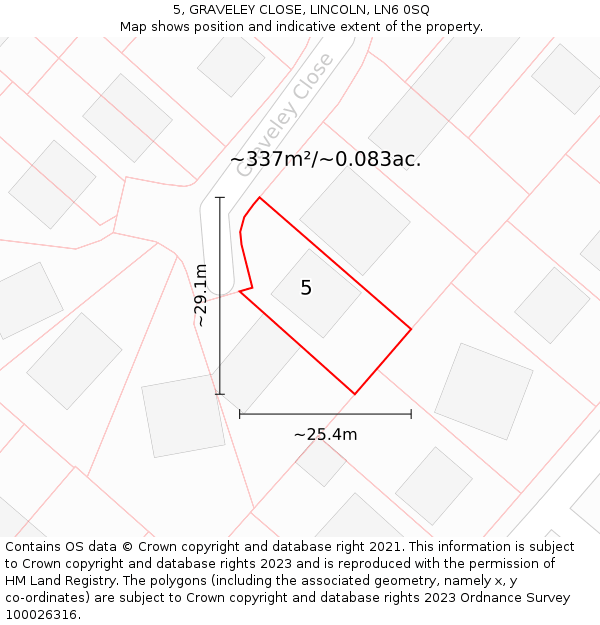 5, GRAVELEY CLOSE, LINCOLN, LN6 0SQ: Plot and title map