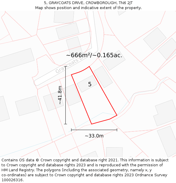5, GRAYCOATS DRIVE, CROWBOROUGH, TN6 2JT: Plot and title map