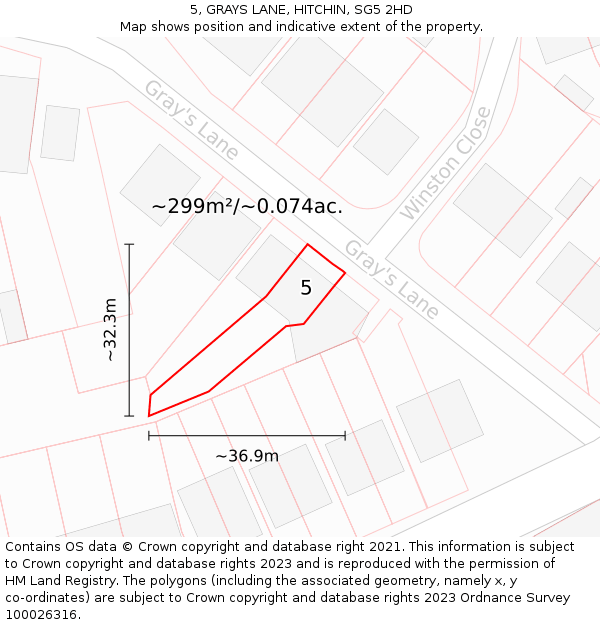 5, GRAYS LANE, HITCHIN, SG5 2HD: Plot and title map