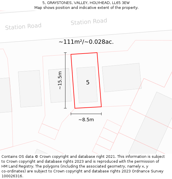 5, GRAYSTONES, VALLEY, HOLYHEAD, LL65 3EW: Plot and title map