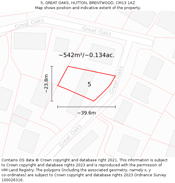 5, GREAT OAKS, HUTTON, BRENTWOOD, CM13 1AZ: Plot and title map
