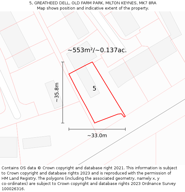 5, GREATHEED DELL, OLD FARM PARK, MILTON KEYNES, MK7 8RA: Plot and title map