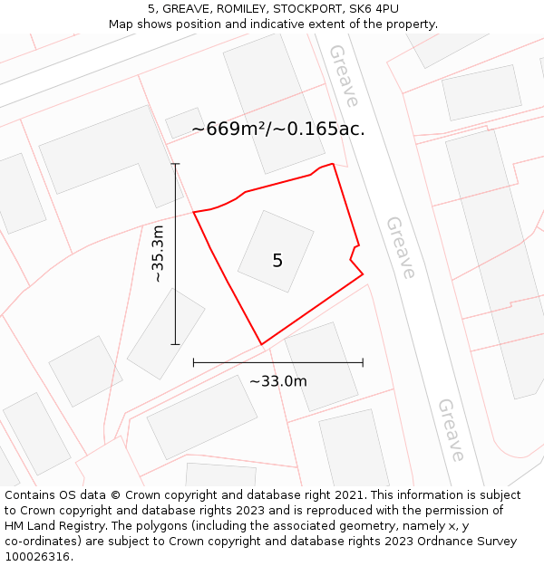 5, GREAVE, ROMILEY, STOCKPORT, SK6 4PU: Plot and title map