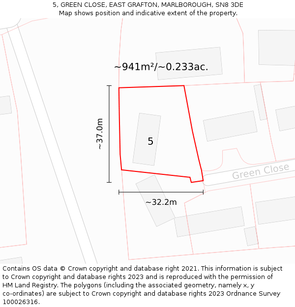 5, GREEN CLOSE, EAST GRAFTON, MARLBOROUGH, SN8 3DE: Plot and title map