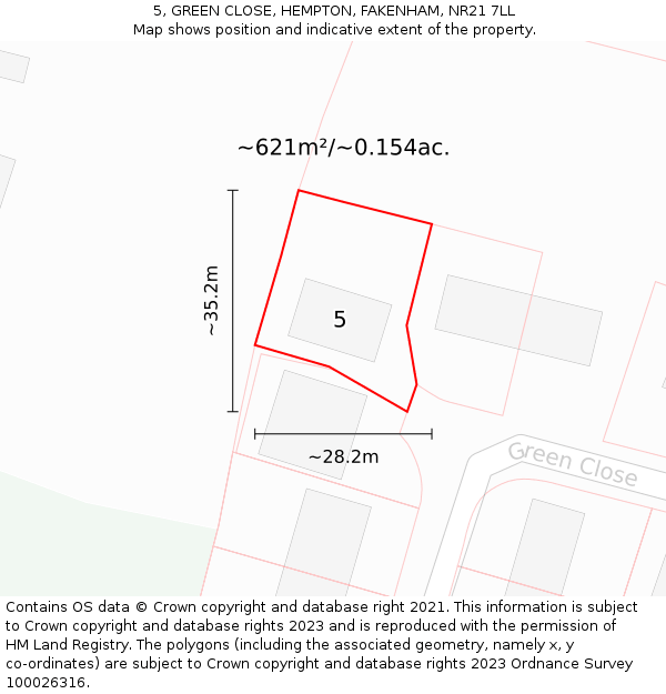 5, GREEN CLOSE, HEMPTON, FAKENHAM, NR21 7LL: Plot and title map