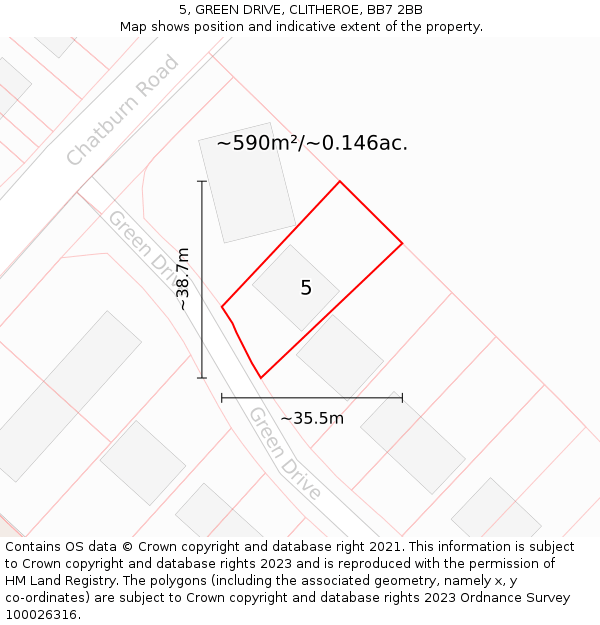 5, GREEN DRIVE, CLITHEROE, BB7 2BB: Plot and title map