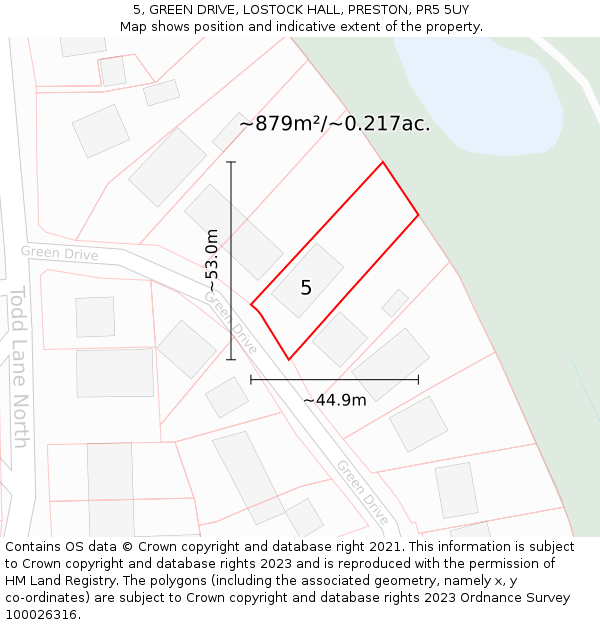 5, GREEN DRIVE, LOSTOCK HALL, PRESTON, PR5 5UY: Plot and title map