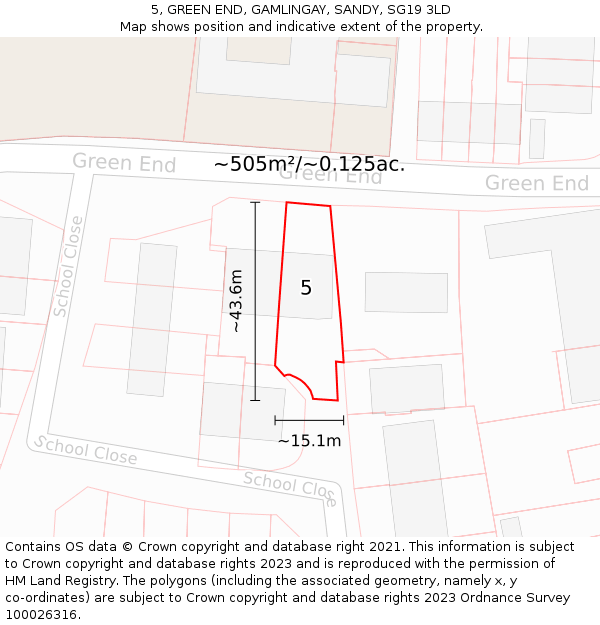 5, GREEN END, GAMLINGAY, SANDY, SG19 3LD: Plot and title map