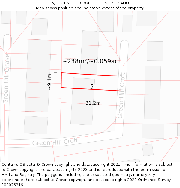 5, GREEN HILL CROFT, LEEDS, LS12 4HU: Plot and title map