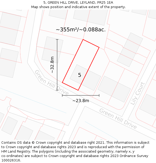 5, GREEN HILL DRIVE, LEYLAND, PR25 1EA: Plot and title map