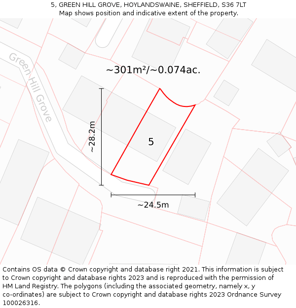 5, GREEN HILL GROVE, HOYLANDSWAINE, SHEFFIELD, S36 7LT: Plot and title map