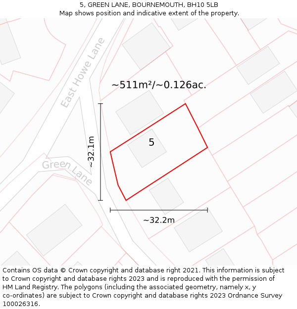 5, GREEN LANE, BOURNEMOUTH, BH10 5LB: Plot and title map
