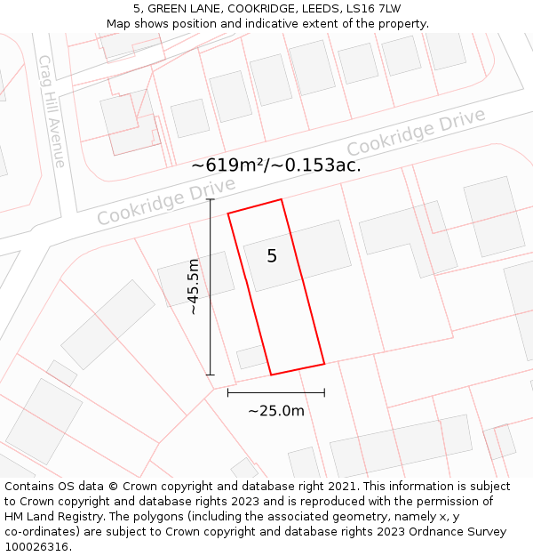 5, GREEN LANE, COOKRIDGE, LEEDS, LS16 7LW: Plot and title map