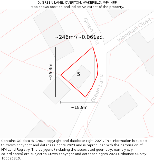 5, GREEN LANE, OVERTON, WAKEFIELD, WF4 4RF: Plot and title map