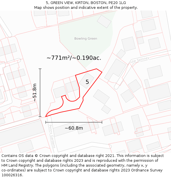 5, GREEN VIEW, KIRTON, BOSTON, PE20 1LG: Plot and title map