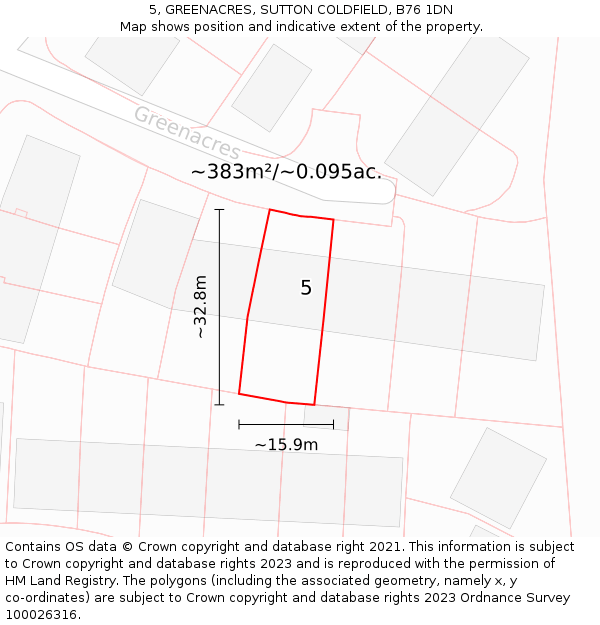 5, GREENACRES, SUTTON COLDFIELD, B76 1DN: Plot and title map