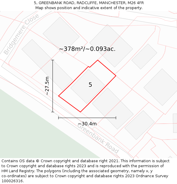 5, GREENBANK ROAD, RADCLIFFE, MANCHESTER, M26 4FR: Plot and title map
