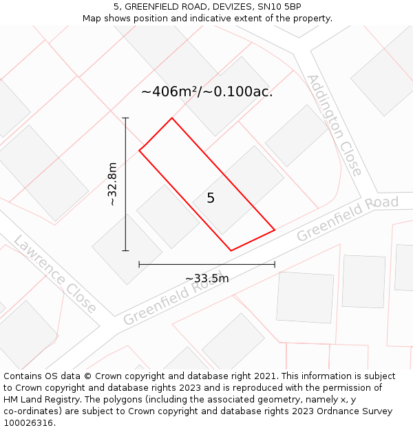 5, GREENFIELD ROAD, DEVIZES, SN10 5BP: Plot and title map