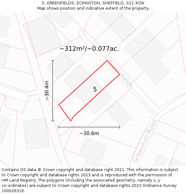 5, GREENFIELDS, ECKINGTON, SHEFFIELD, S21 4GW: Plot and title map