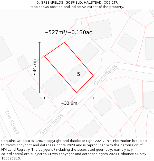 5, GREENFIELDS, GOSFIELD, HALSTEAD, CO9 1TR: Plot and title map