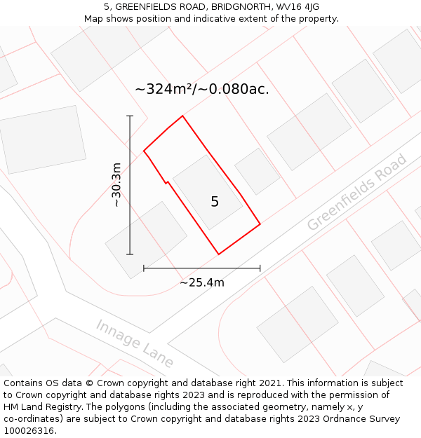 5, GREENFIELDS ROAD, BRIDGNORTH, WV16 4JG: Plot and title map