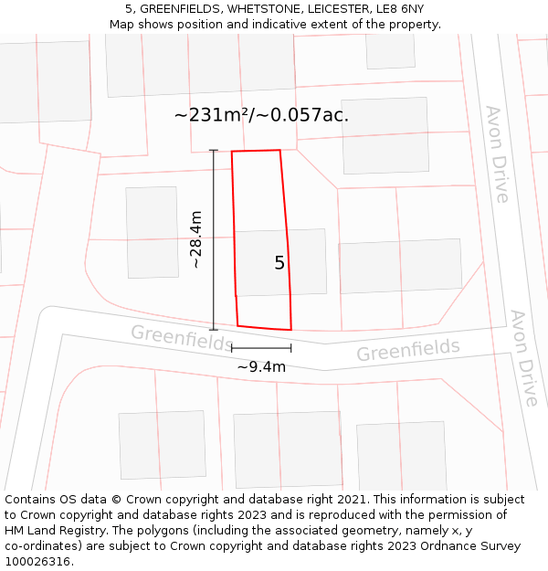 5, GREENFIELDS, WHETSTONE, LEICESTER, LE8 6NY: Plot and title map
