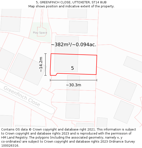5, GREENFINCH CLOSE, UTTOXETER, ST14 8UB: Plot and title map