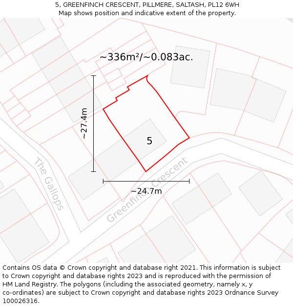 5, GREENFINCH CRESCENT, PILLMERE, SALTASH, PL12 6WH: Plot and title map