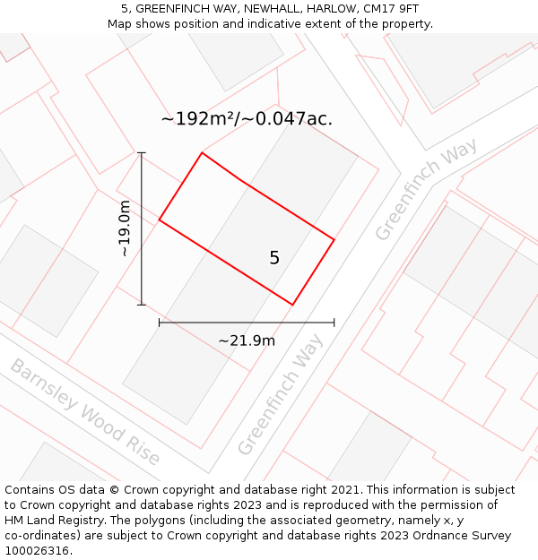 5, GREENFINCH WAY, NEWHALL, HARLOW, CM17 9FT: Plot and title map