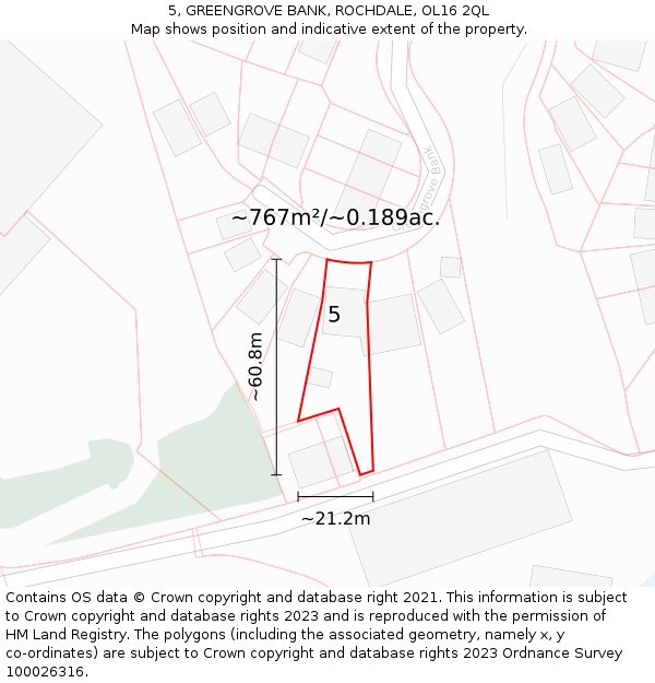 5, GREENGROVE BANK, ROCHDALE, OL16 2QL: Plot and title map