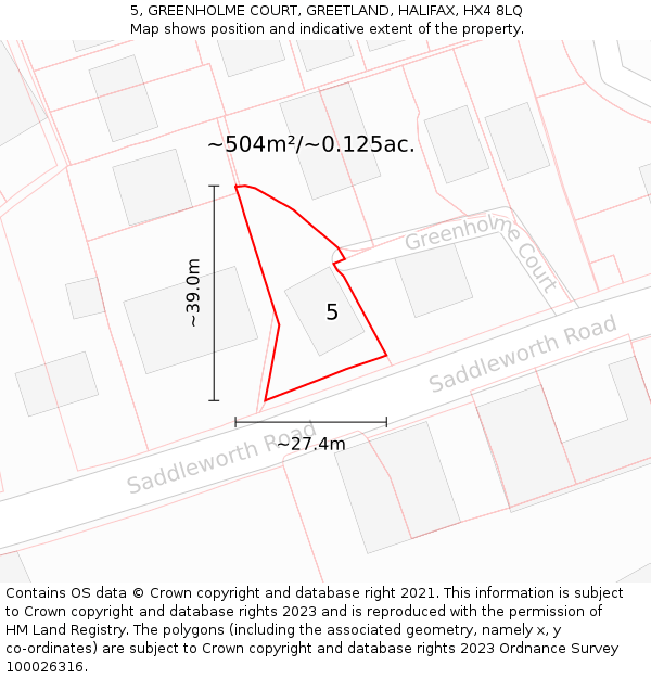 5, GREENHOLME COURT, GREETLAND, HALIFAX, HX4 8LQ: Plot and title map