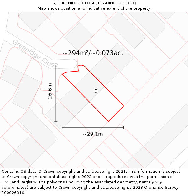 5, GREENIDGE CLOSE, READING, RG1 6EQ: Plot and title map