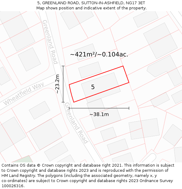 5, GREENLAND ROAD, SUTTON-IN-ASHFIELD, NG17 3ET: Plot and title map