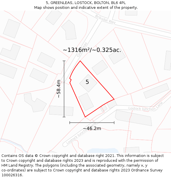 5, GREENLEAS, LOSTOCK, BOLTON, BL6 4PL: Plot and title map