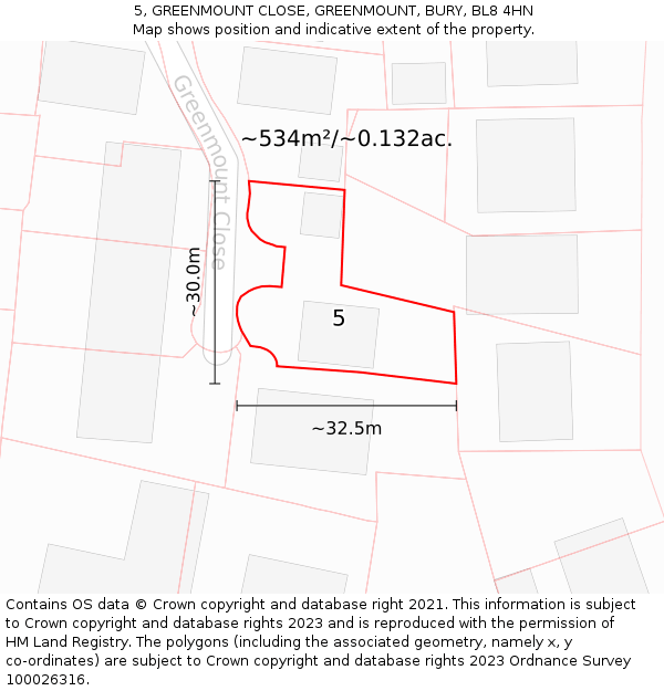 5, GREENMOUNT CLOSE, GREENMOUNT, BURY, BL8 4HN: Plot and title map