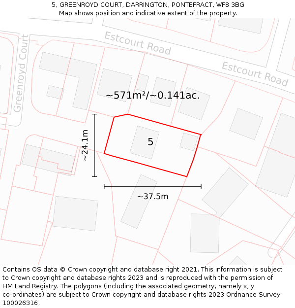5, GREENROYD COURT, DARRINGTON, PONTEFRACT, WF8 3BG: Plot and title map